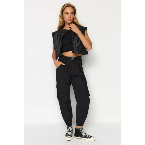 Trendyol Black Woven Cargo Trousers with Pocket