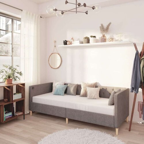 Dnevni ležaj s madracem i USB-om svjetlosivi tkanina 90x200 cm Slike