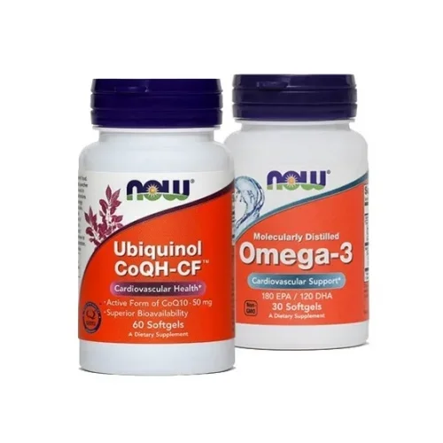 NOW Ubiquinol CoQH-CF 50 mg + gratis Omega 3, kapsule