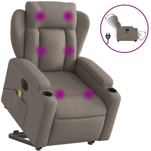 VidaXL Električni masažni naslonjač na podizanje od tkanine smeđesivi Slike