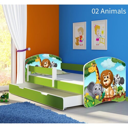 ACMA Dječji krevet s motivom, bočna zelena + ladica 140x70 cm - 02 Animals Cene
