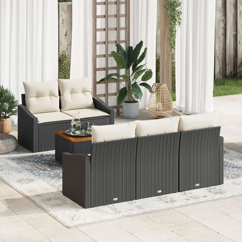  Set od 6 Vrtnih Sofas s Jastučićima Crna Poly Ratan Akacija Cijene