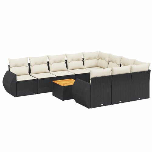  11-dijelni set vrtnih sofa od poliratana s jastucima crni Crna 71 x 62 x 69 cm Slike