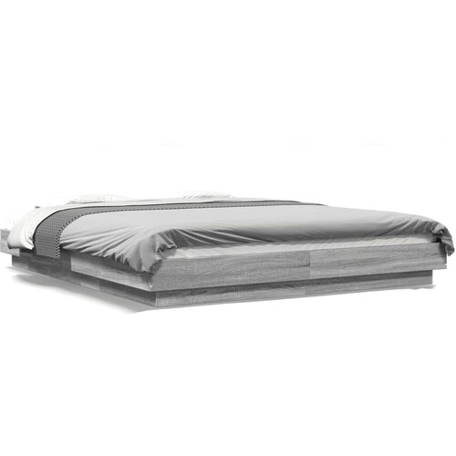 VidaXL Posteljni okvir z LED lučkami siva sonoma 150x200 cm inž. les Slike
