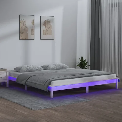 vidaXL LED okvir za krevet bijeli 135x190 cm 4FT6 bračni masivno drvo