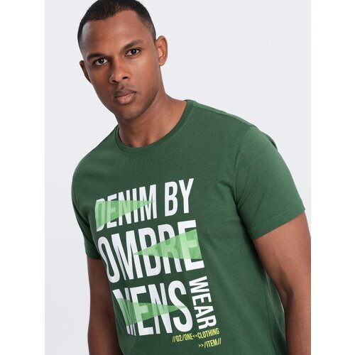 Ombre Men's cotton t-shirt with large inscription - green Cene