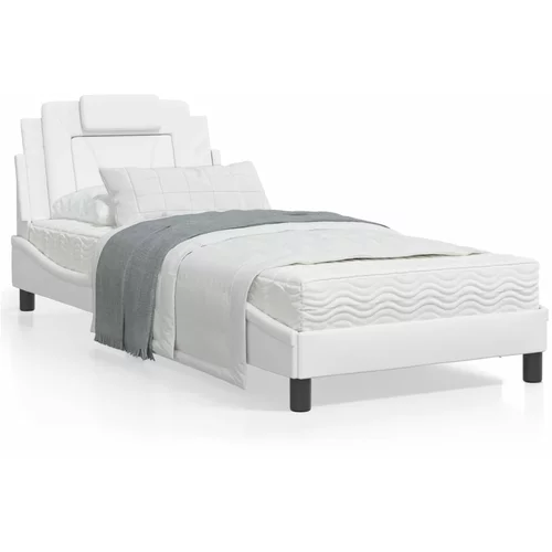 vidaXL Okvir kreveta s LED svjetlima bijeli 90 x 200 cm umjetna koža