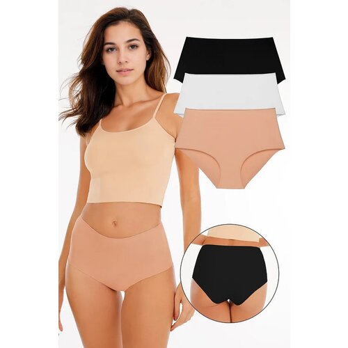 Dewberry 09653 Womens High Waist Laser Cut 3 Piece Panties-MULTICOLOR Slike