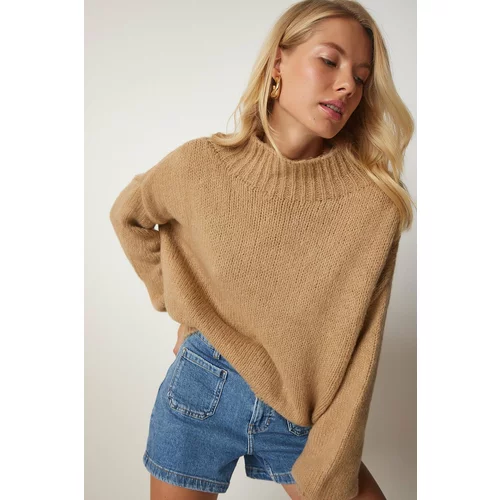 Happiness İstanbul Women's Camel Stand Basic Knitwear Sweater