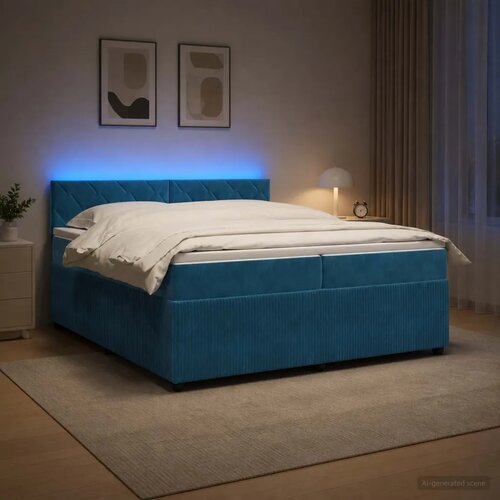  Boxspring krevet s madracem Plava 200 x 200 cm Baršun - Plava 200 x 200 cm Dizajn s rombovima Cene