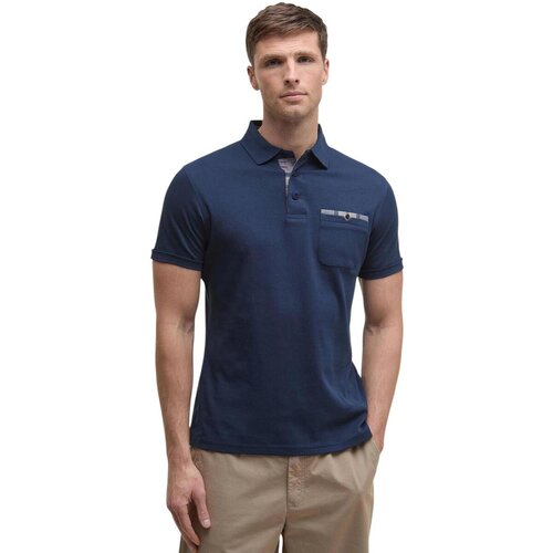Barbour Polo majice kratki rokavi PREMIUM CORPATCH TAILORED MML1496 Modra Slike