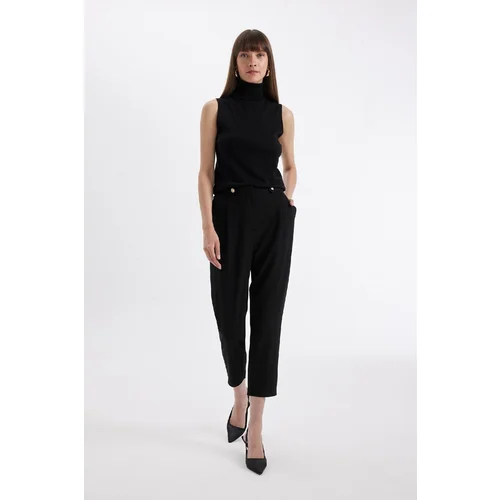 Defacto Black Classic Chino Pants Carrot Fit Basic Plain Pocket High Waist