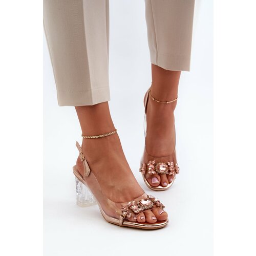 Kesi Elegant high-heeled sandals with embellishments, rose gold D&A Slike