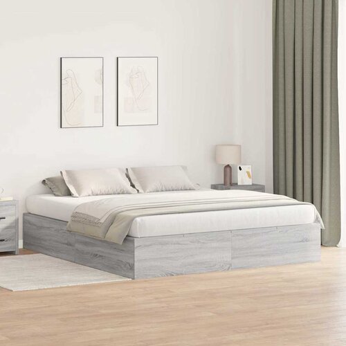Krevet s ladicama Siva Sonoma 200 x 200 cm Konstruirano drvo Cijene