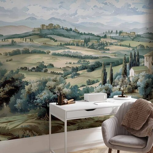  Foto tapeta - Landscape with Green Fields and Trees Tuscan Sunny View 150x105 Standard Slike