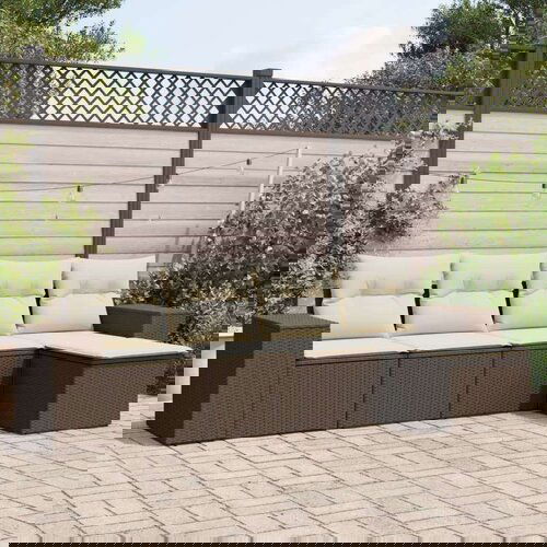  5-dijelni set vrtnih sofa s jastucima poliratan smeđi Slike