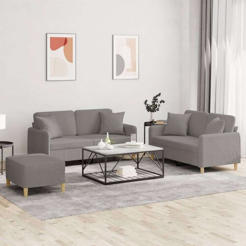  3-dijelni set sofa s jastucima smeđesivi od tkanine Cijene