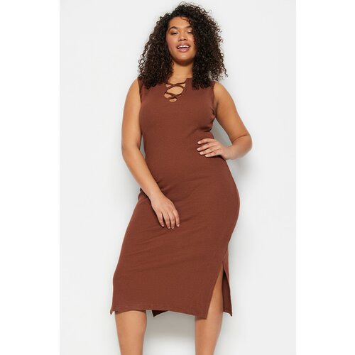 Trendyol Curve Plus Size Dress - Brown - Bodycon Slike