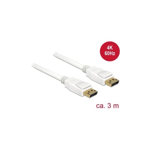 Delock DisplayPort priključni kabel DisplayPort vtič\, DisplayPort vtič 3.00 m bela 84878 pozlačeni konektorji DisplayPort kabel, (20424208) Cene