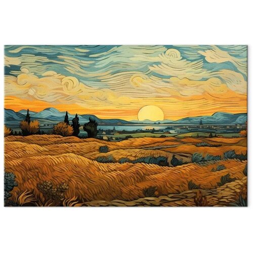  Slika - Impressionistic fields - painted golden landscape with fields of grain 60x40 Cene