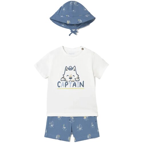 Mayoral komplet 3v1 (majica, kratke hlače, klobuček) capri blue Cene