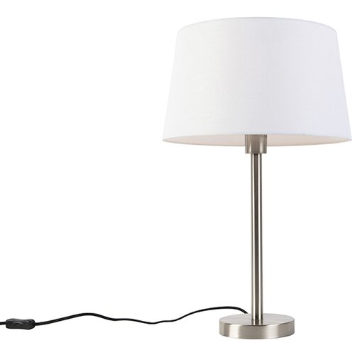QAZQA Sodobna namizna svetilka jeklo z belo senco 32 cm - Simplo Cene