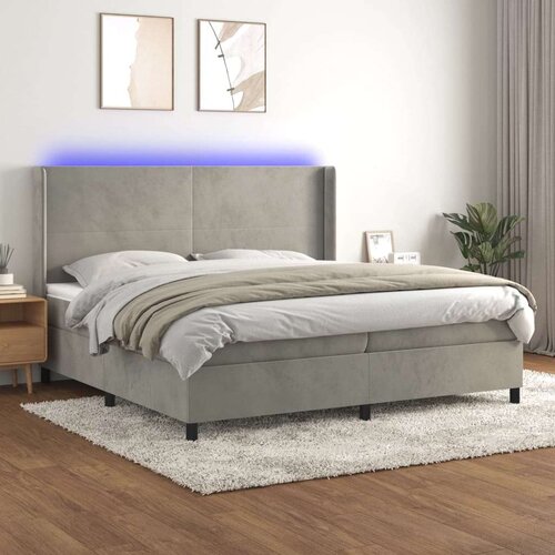  Box spring postelja z vzmetnico LED svetlo siva 200x200cm žamet, (20761216) Cene