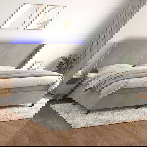  Box spring s madracem LED svjetlosivi 200x200 cm baršun Cijene