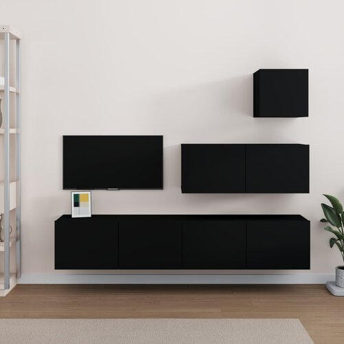 The Living Store Komplet TV omaric 4-delni črn inženirski les - TV Omarica, (21377031) Slike