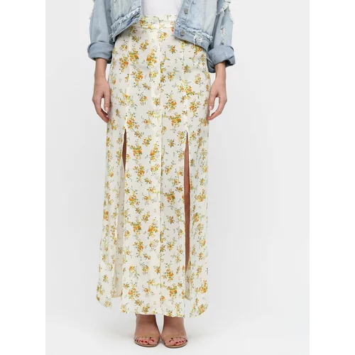 Miss Selfridge Cream floral maxi skirt with slits