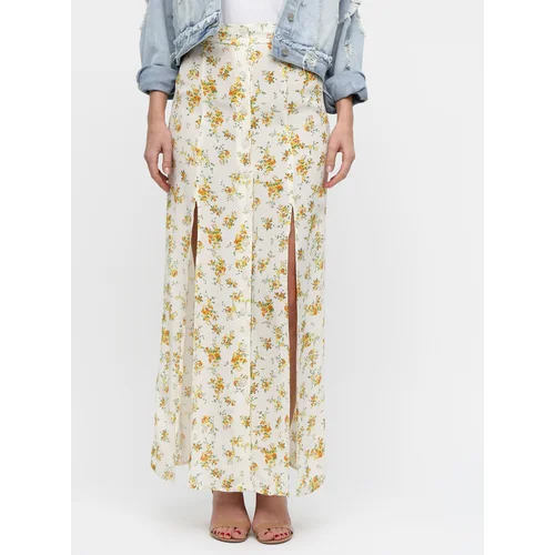 Miss Selfridge Cream floral maxi skirt with slits