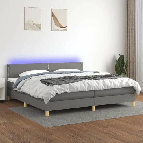  Box spring postelja z vzmetnico LED temno siva 200x200 cm blago, (20725608)