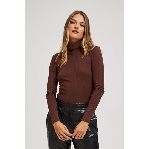 Marisse Chestnut Ribbed Turtleneck Blouse Cene