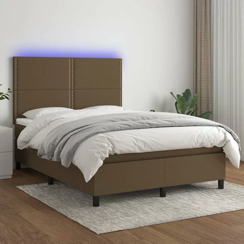  Box spring postelja z vzmetnico LED temno rjava 140x200cm blago, (20790638)