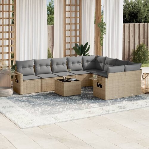 vidaXL 10-dijelni set vrtnih sofa s jastucima bež od poliratana Cijene