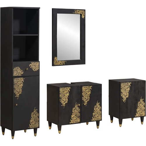  Set ormarića za kupaonicu Zidne 4 pcs Crna Čvrsto drvo manga Cijene