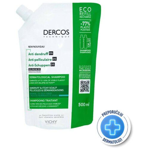 Vichy Dercos AD Šampon protiv peruti za normalnu/masnu kosu eco refill, 500 ml Slike