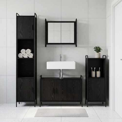  Set ormarića za kupaonicu 4 kom. Crni hrast 40 x 36 x 181 cm Cene