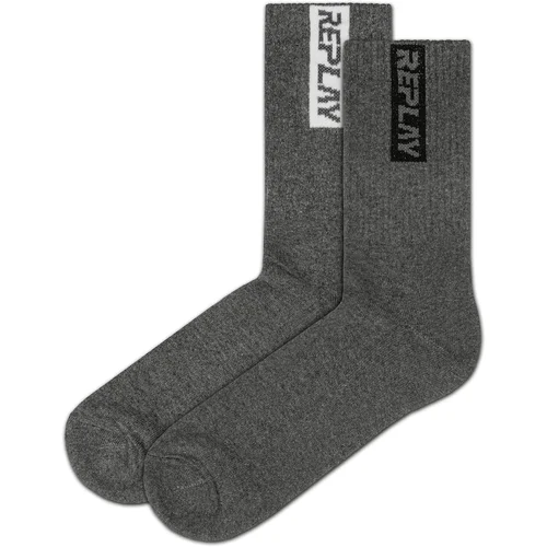 Replay Socks Tennis Half Terry Leg Stripe&Logo 2Prs Banderole - D Grey - Men's