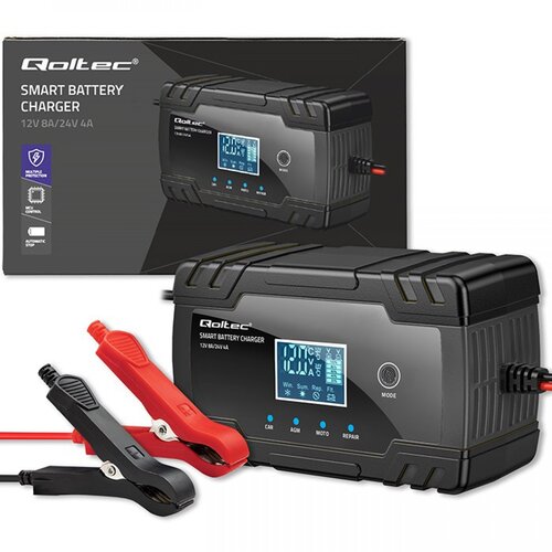 Qoltec polnilec za akumulatorje z inteligentnim mikroprocesorjem 12V 8A | 24V 4A | Usmernik s funkcijo popravila za AGM GEL akumulatorje | LCD Cene