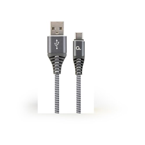 Gembird USB 2.0 kabl Premium cotton braided Type-C USB charging and data cable, 1 m, spacegrey/white, CC-USB2B-AMCM-1M-WB2 Slike