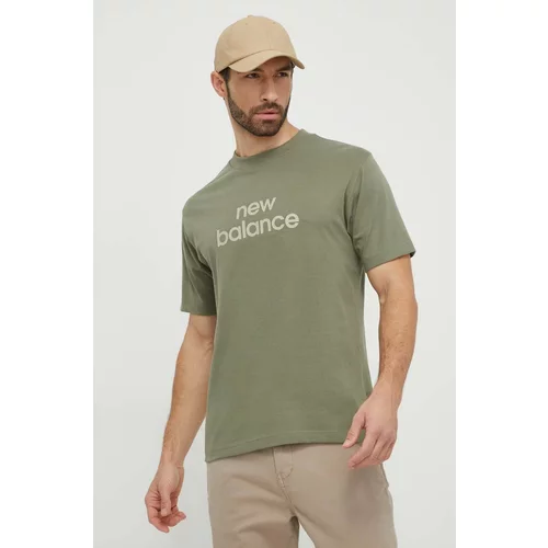 New Balance Bombažna kratka majica moški, zelena barva
