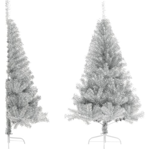 vidaXL Umjetna polovica božićnog drvca sa stalkom srebrna 120 cm PVC Cijene