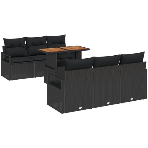 vidaXL 7-delni vrtni kavč komplet s podlogami Črni poli ratan, 2-sedežna vrtna sofa s shrambo in podlogami Črni poli ratan Cene