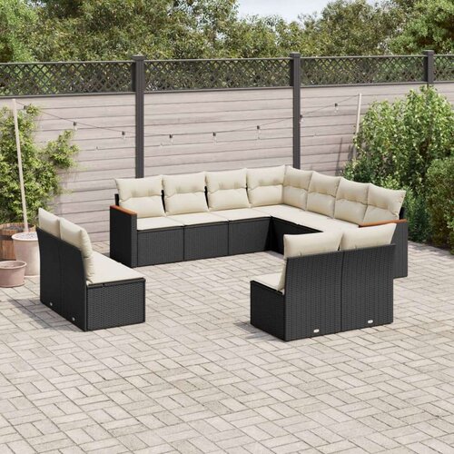  11-dijelni set vrtnih sofa od poliratana s jastucima crni Slike