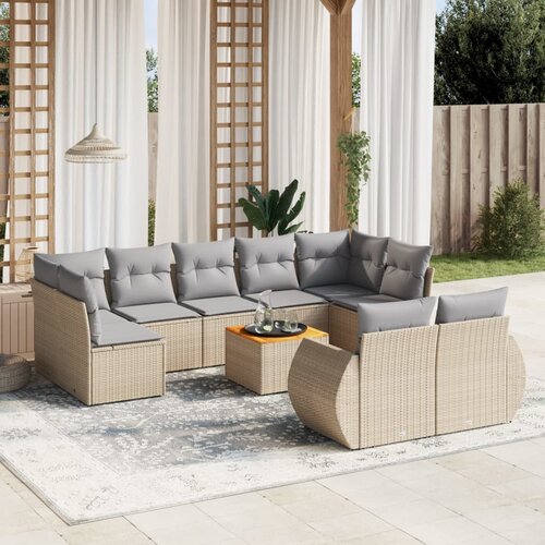 VidaXL 10-dijelni set vrtnih sofa s jastucima bež od poliratana Slike