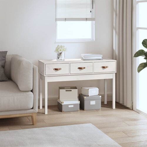 vidaXL Konzolna mizica bela 114x40x75 cm trdna borovina Cene