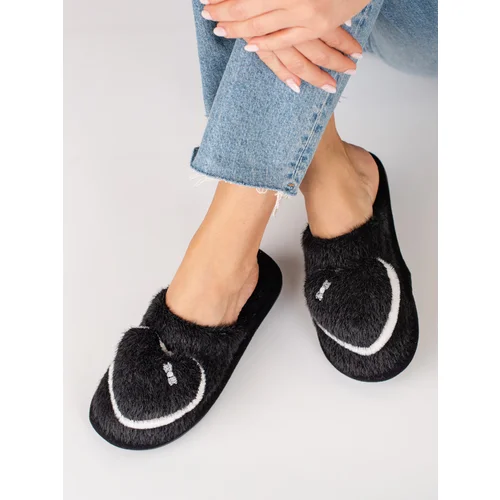 SHELOVET Black women's slippers with heart