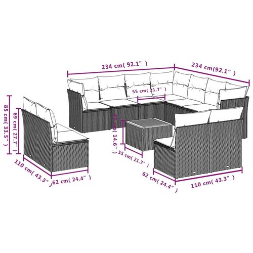  Vrtna garnitura - 12-dijelni set vrtnih sofa s jastucima poliratan crni - Crna 1 Slike