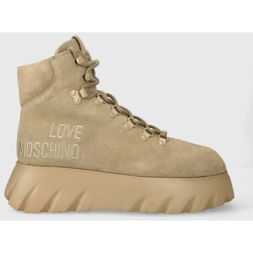Love Moschino Čizme od brušene kože CLIMB60 za žene, boja: bež, s platformom, JA21116G0HIGL105